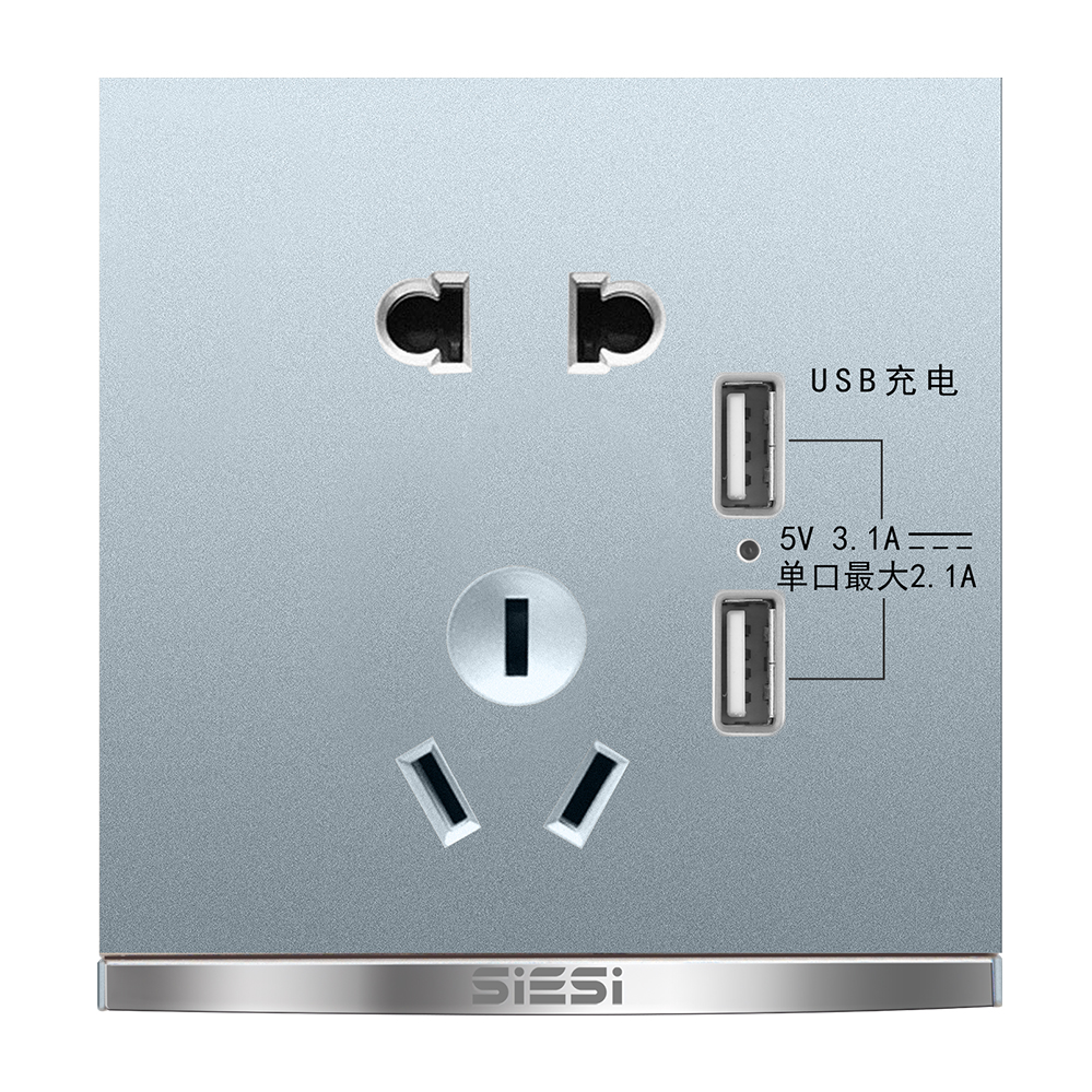 10A二三极插座带双USB-V9太空灰-PA视讯照明官网
